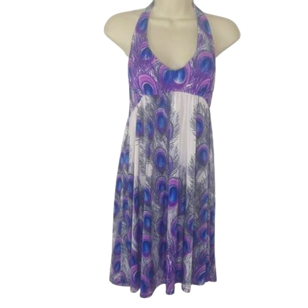Ingear Peacock Pattern Halter Dress